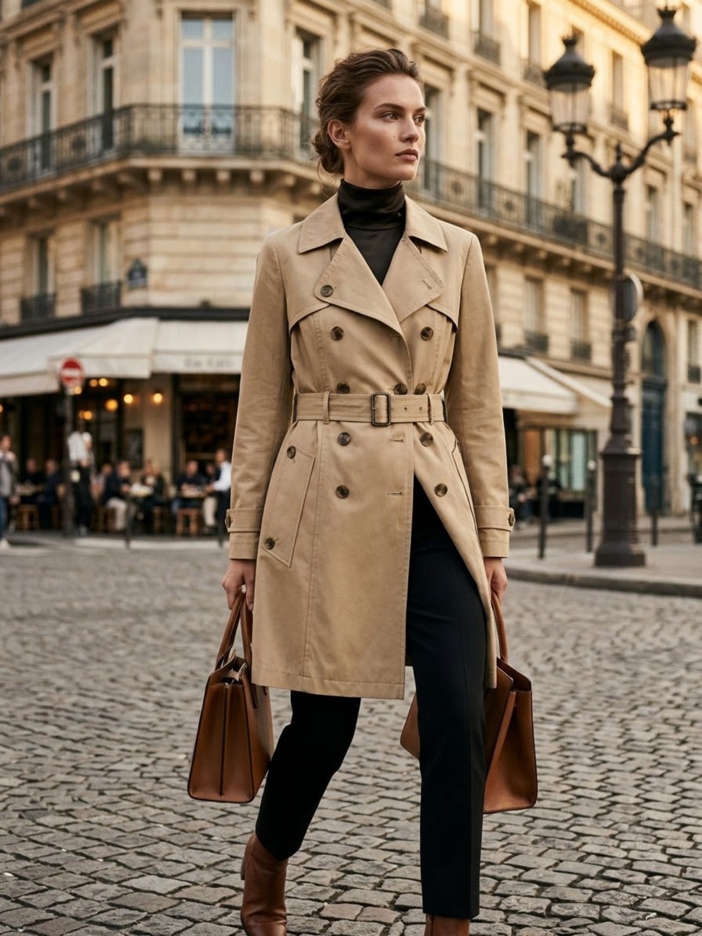 Theory Beige Double-Breasted Trench Coat with Belt - Size Medium